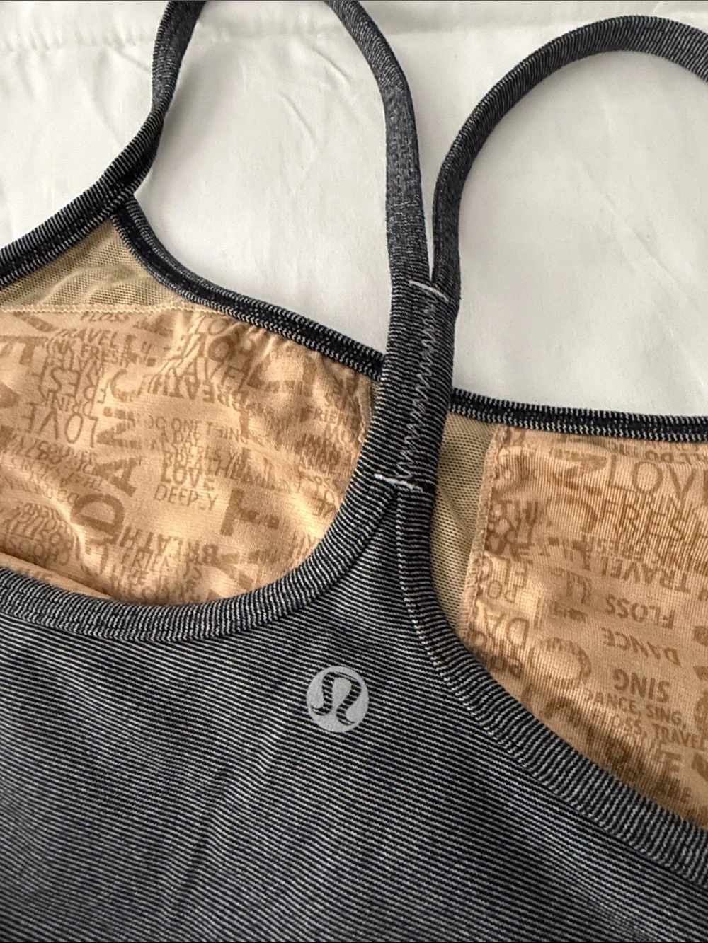 lululemon athletica Black Tank with Tan Lining Built-in Bra no pads 10